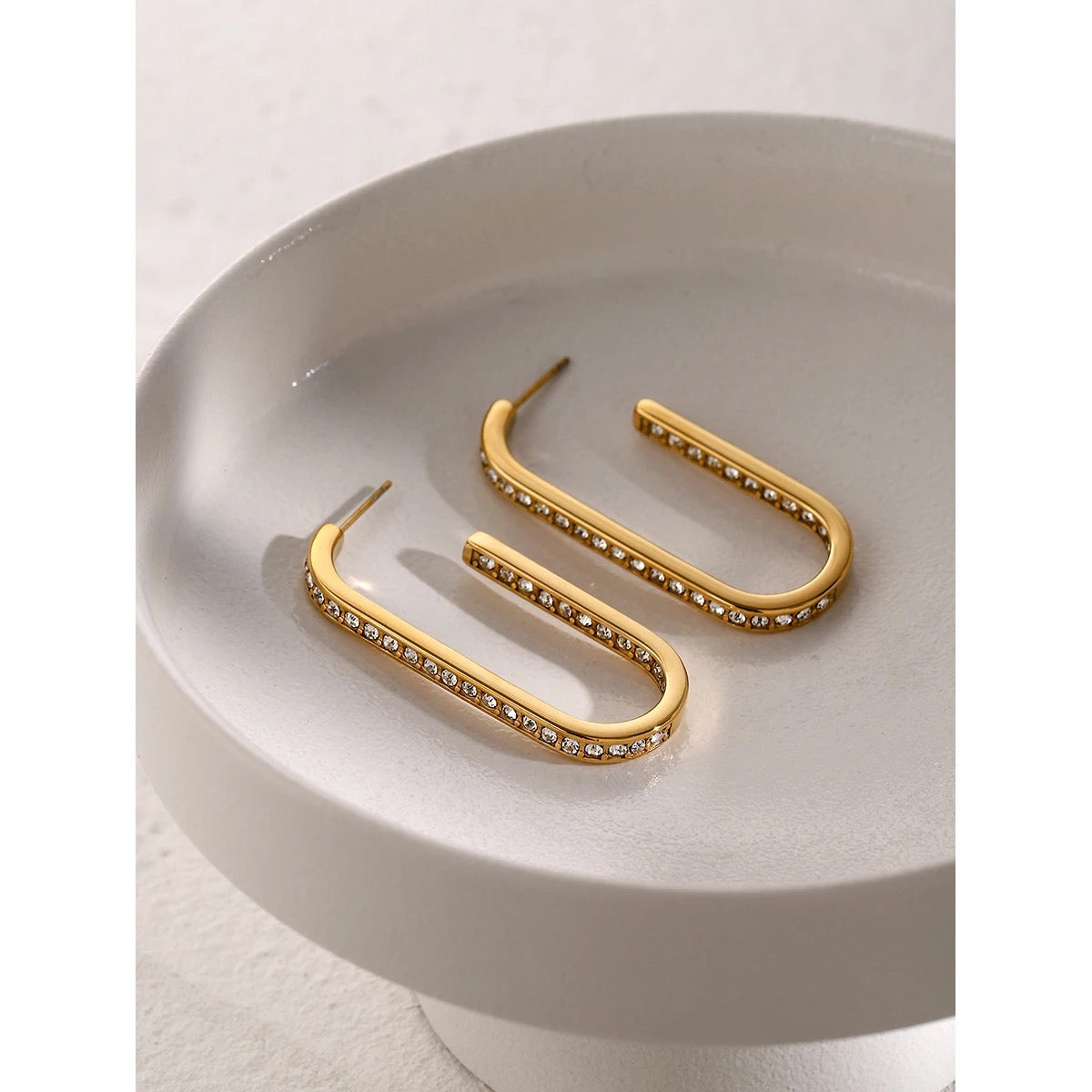 Vega Arc Sleek Gold Hoops with Crystal Accents