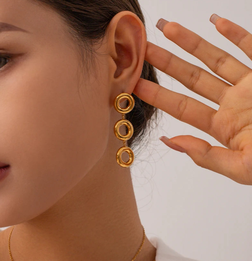Triple Loop Gold Elegance Earrings