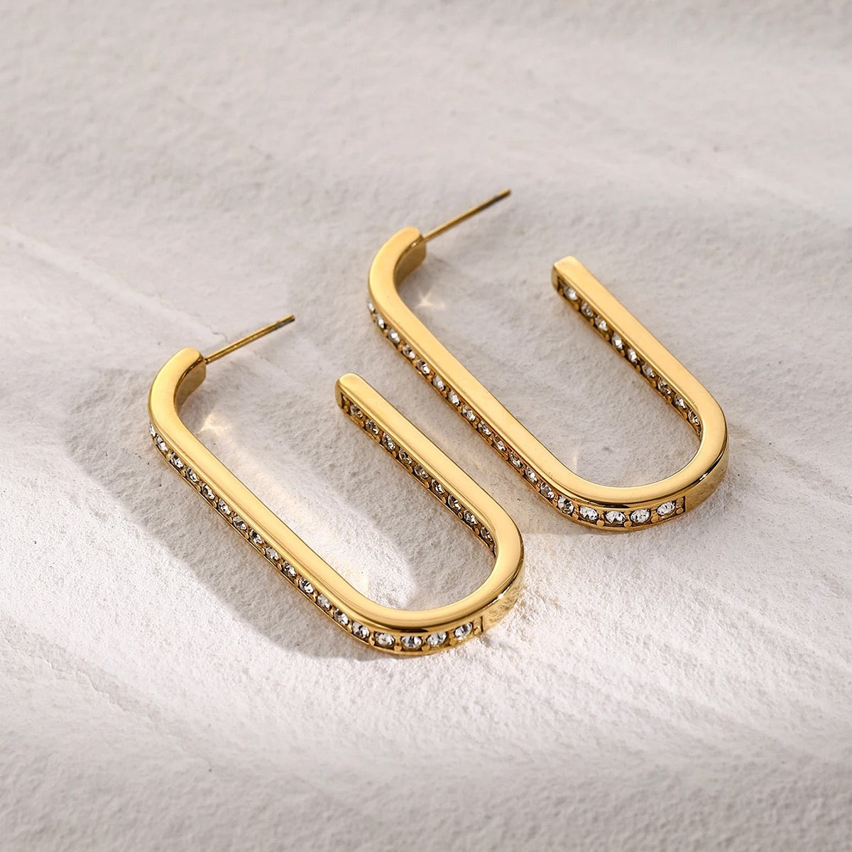 Vega Arc Sleek Gold Hoops with Crystal Accents
