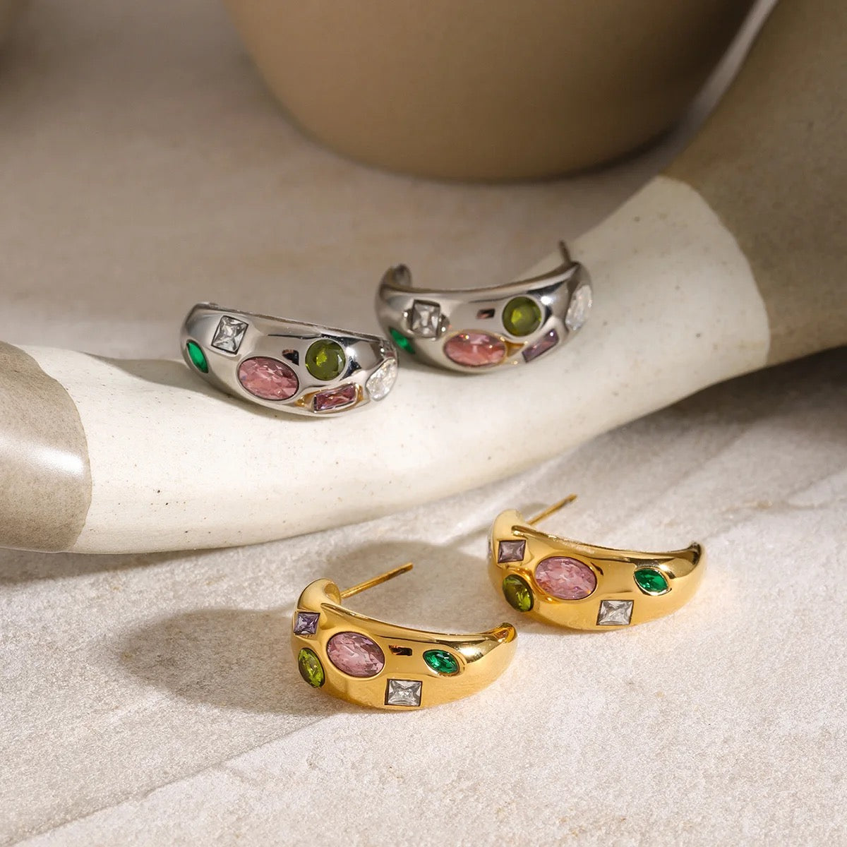 Gem Crescent Earrings