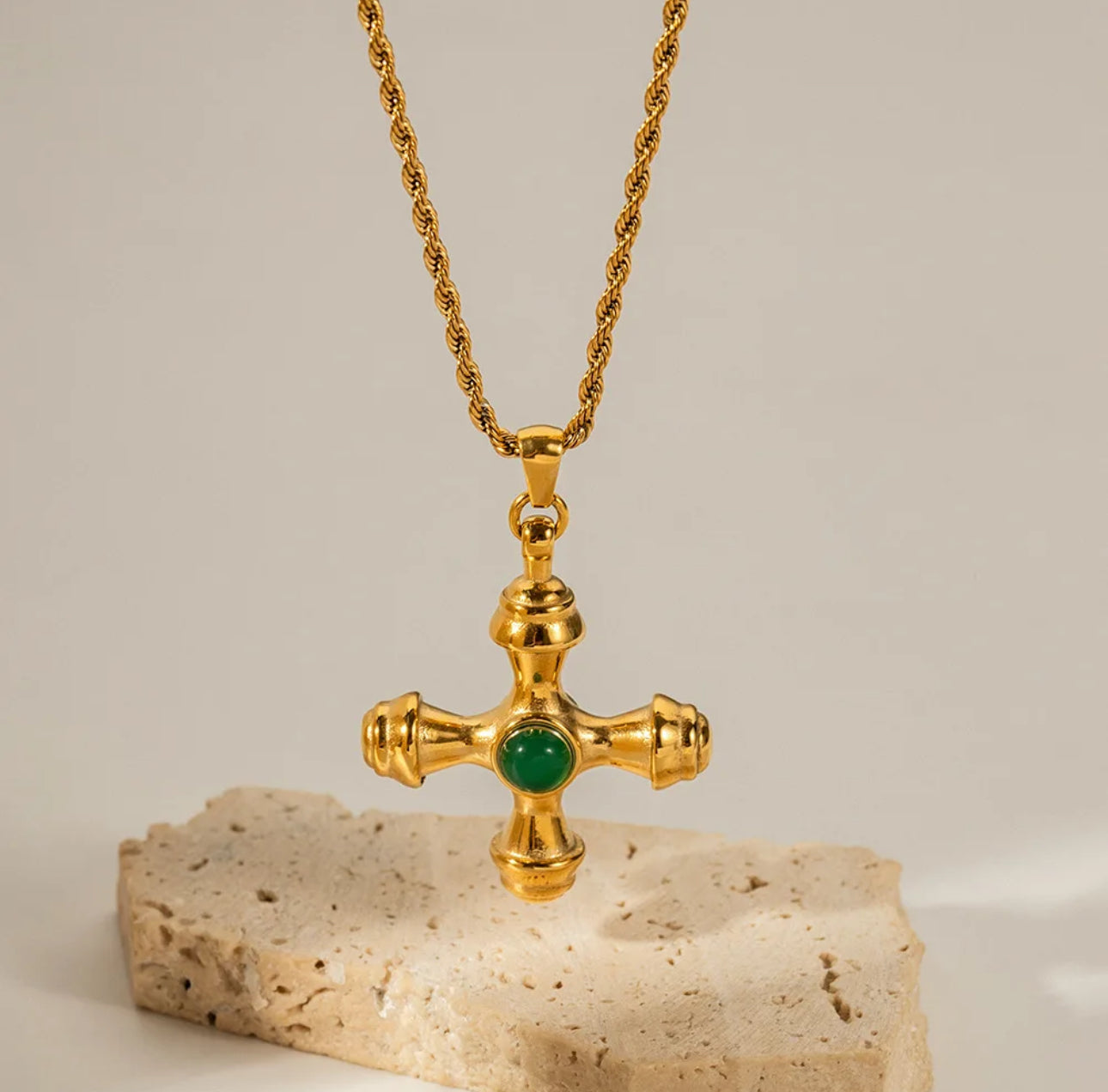 Regal Cross Pendant Necklace - Emerald or Tiger's Eye