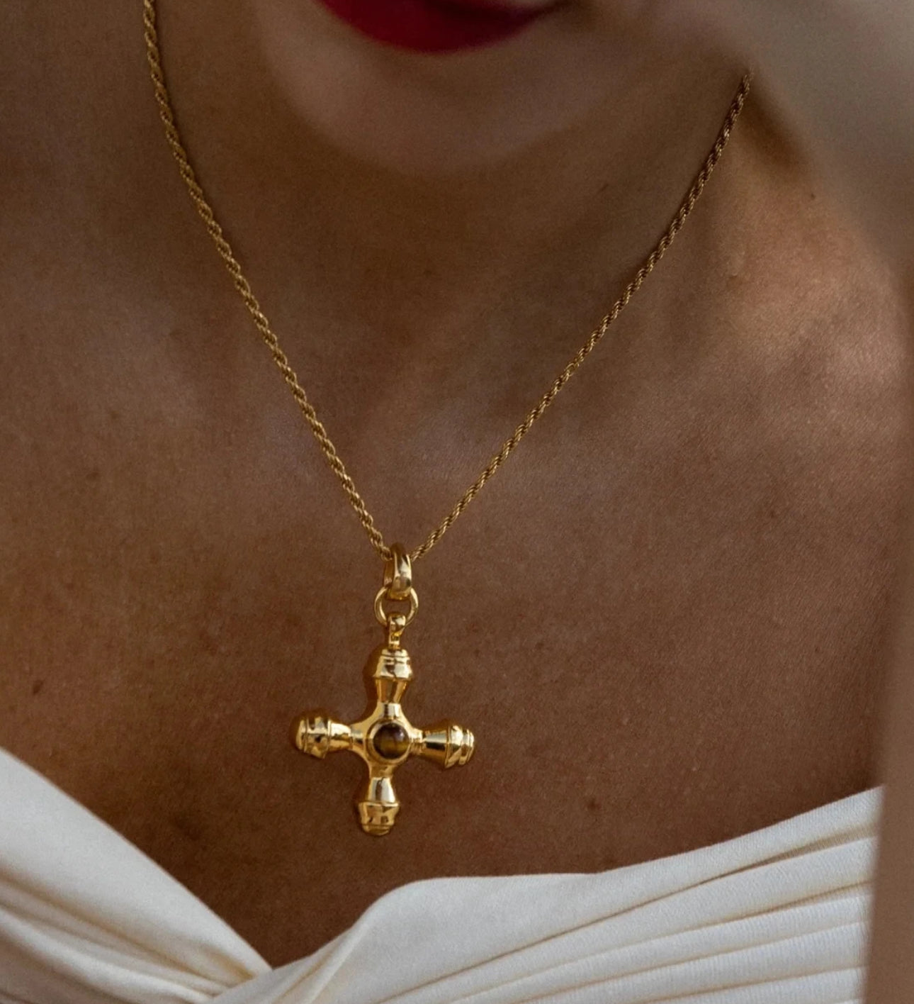 Regal Cross Pendant Necklace - Emerald or Tiger's Eye