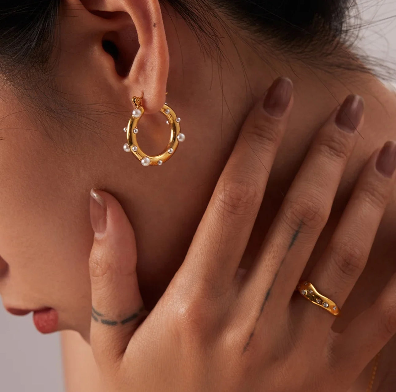 Ornate Pearl and Gemstone Hoop Earrings