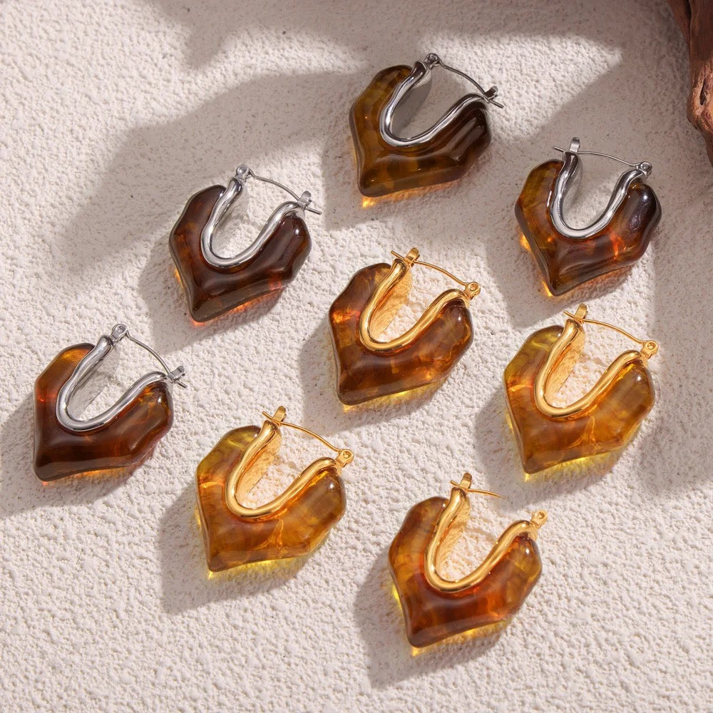 Amber Heart Hoops