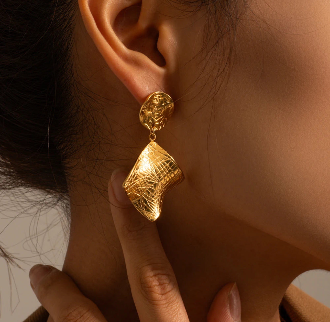 Gilded Textured Drop Earrings