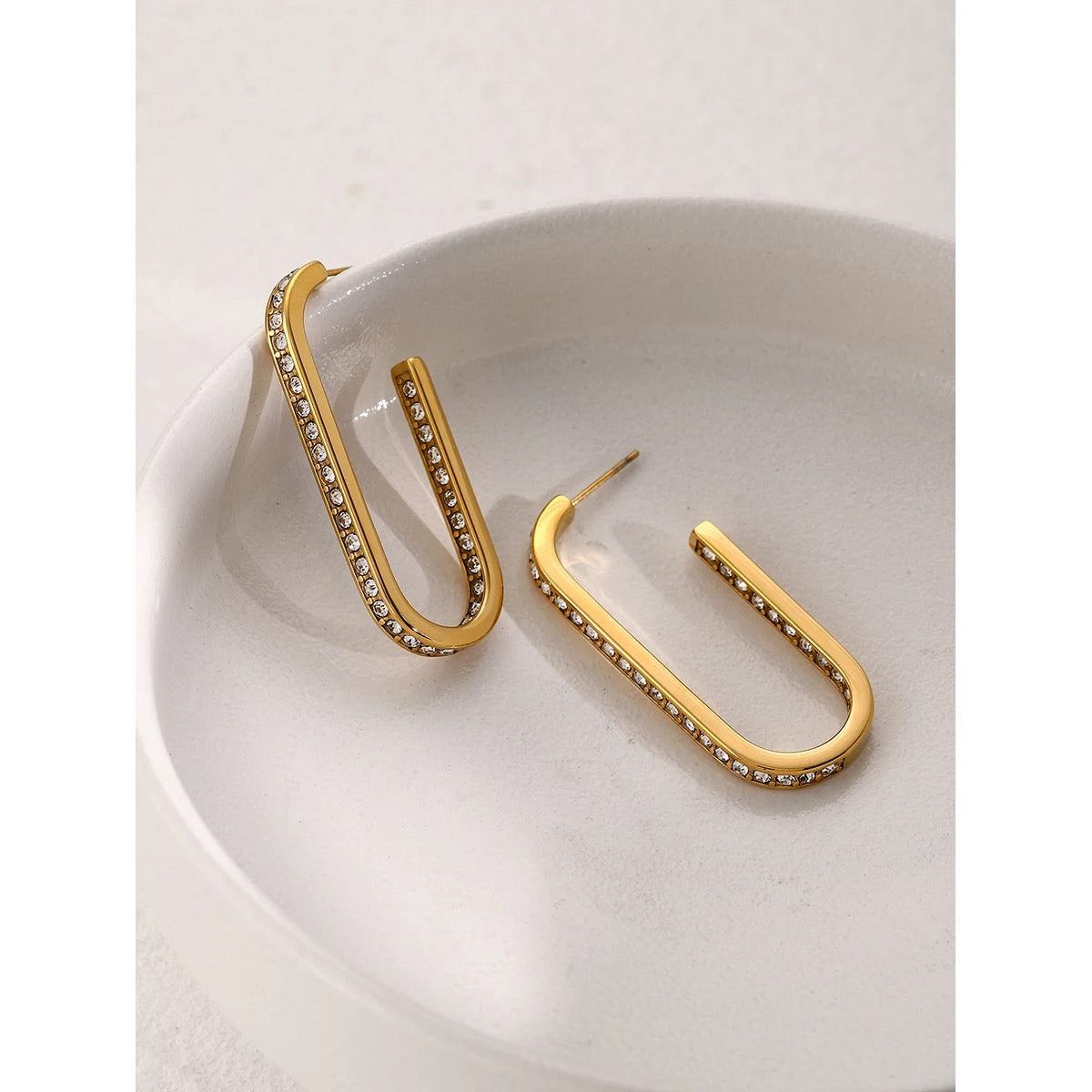 Vega Arc Sleek Gold Hoops with Crystal Accents