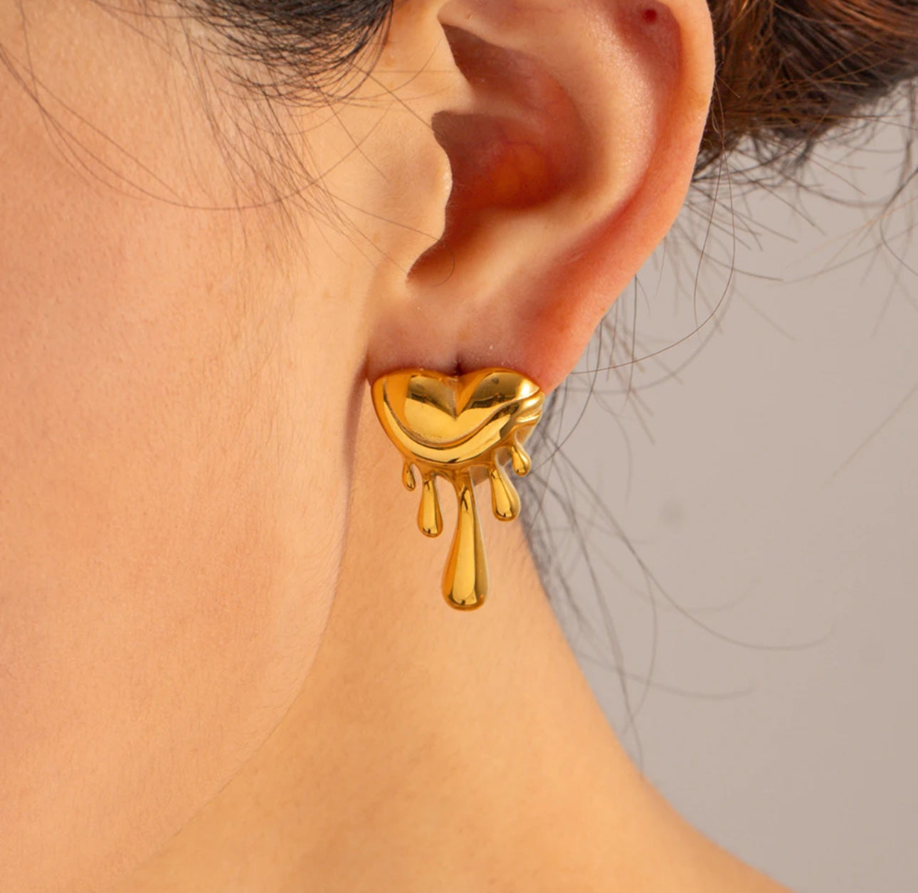 Molten Heart Gold Drop Earrings