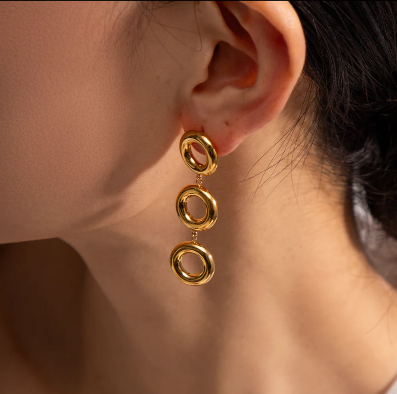 Triple Loop Gold Elegance Earrings