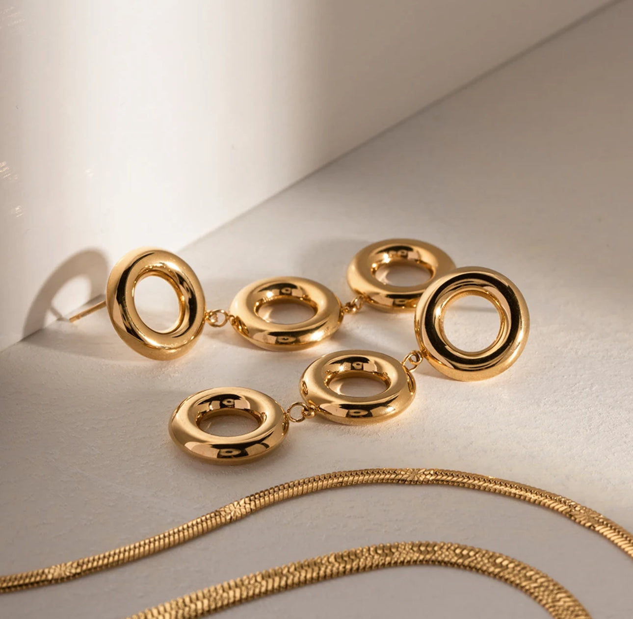 Triple Loop Gold Elegance Earrings