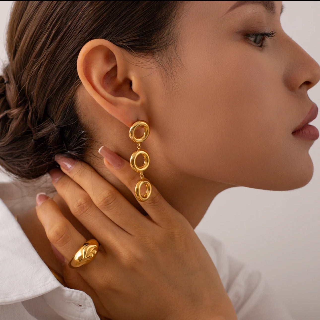 Triple Loop Gold Elegance Earrings
