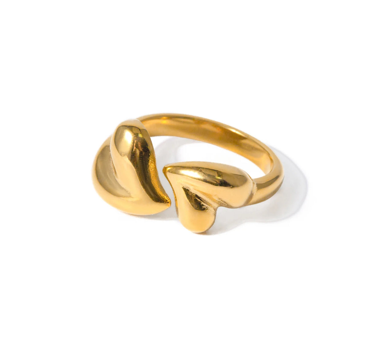 Twin Hearts Adjustable Eco-Friendly Gold-Plated Stainless Steel Ring | Hypoallergenic & Waterproof