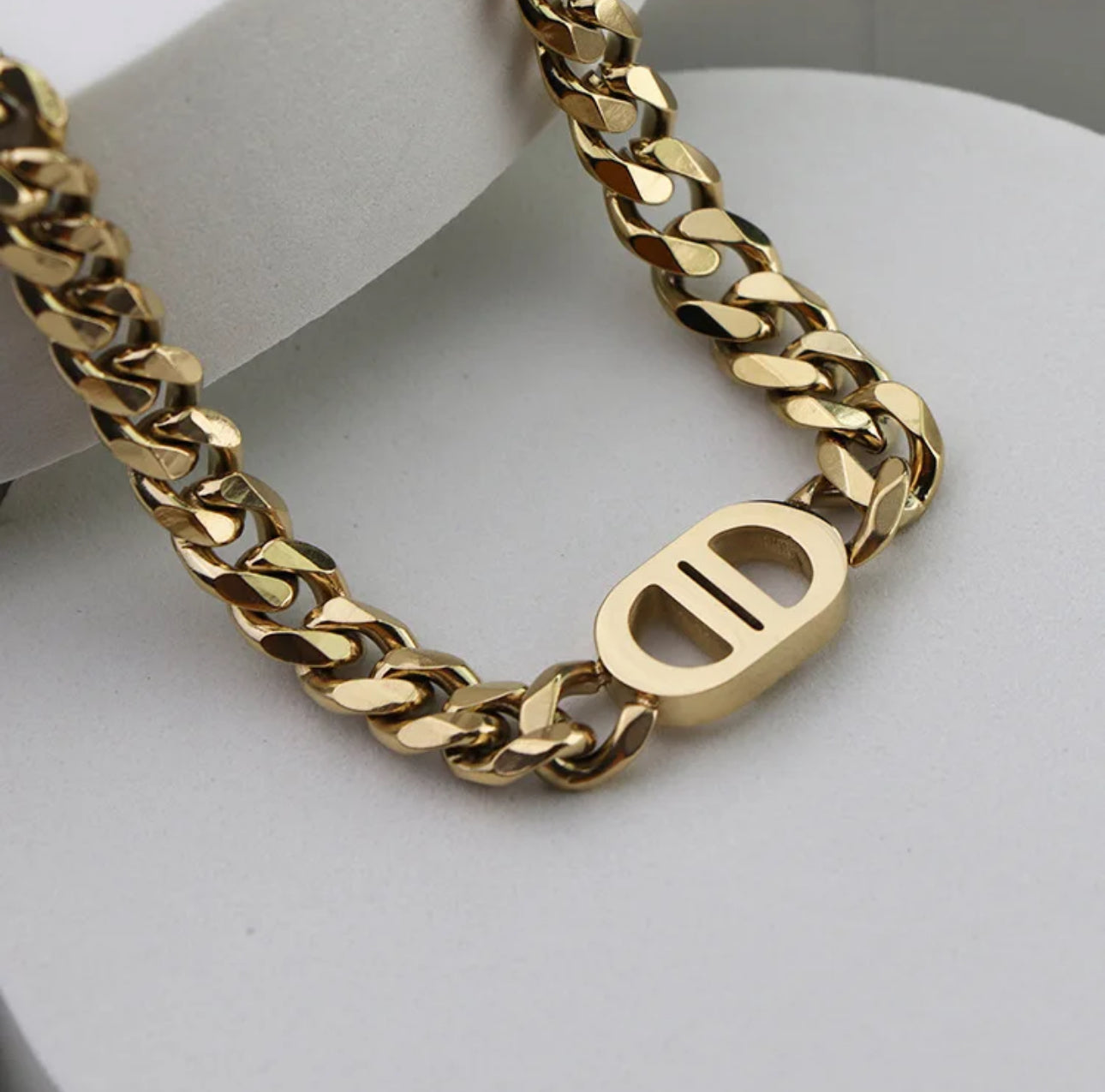 Chunky Double D Cuban Link Stainless Steel Necklace Set