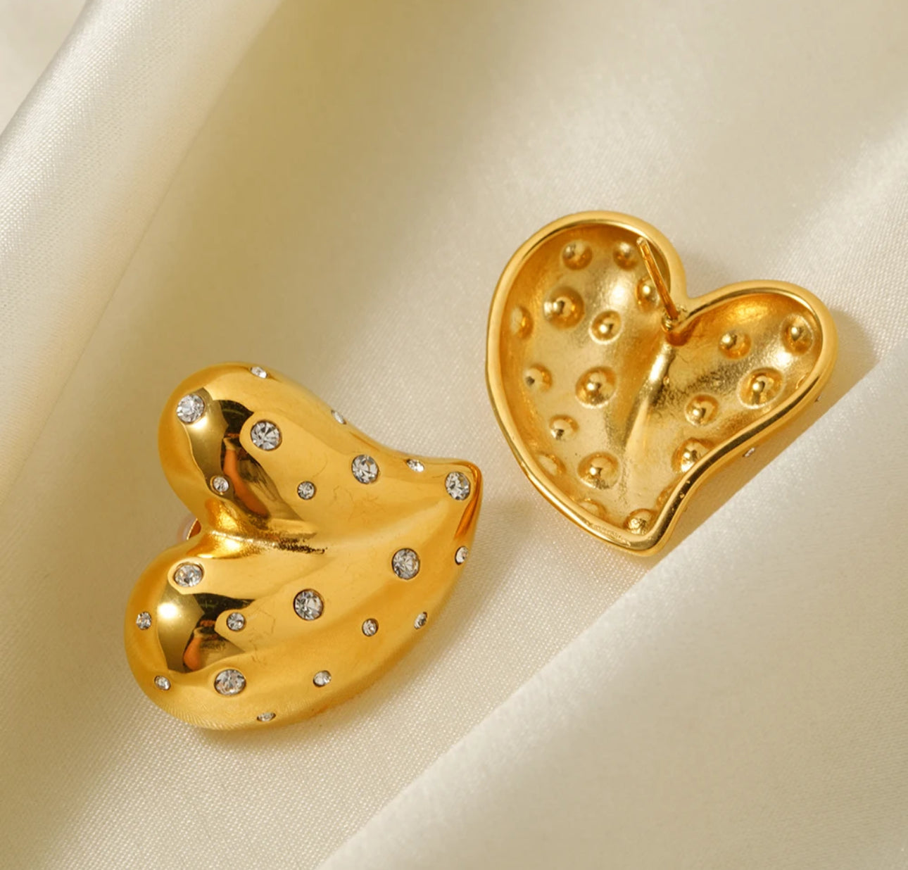 Golden Hearts Pave Stud Earrings