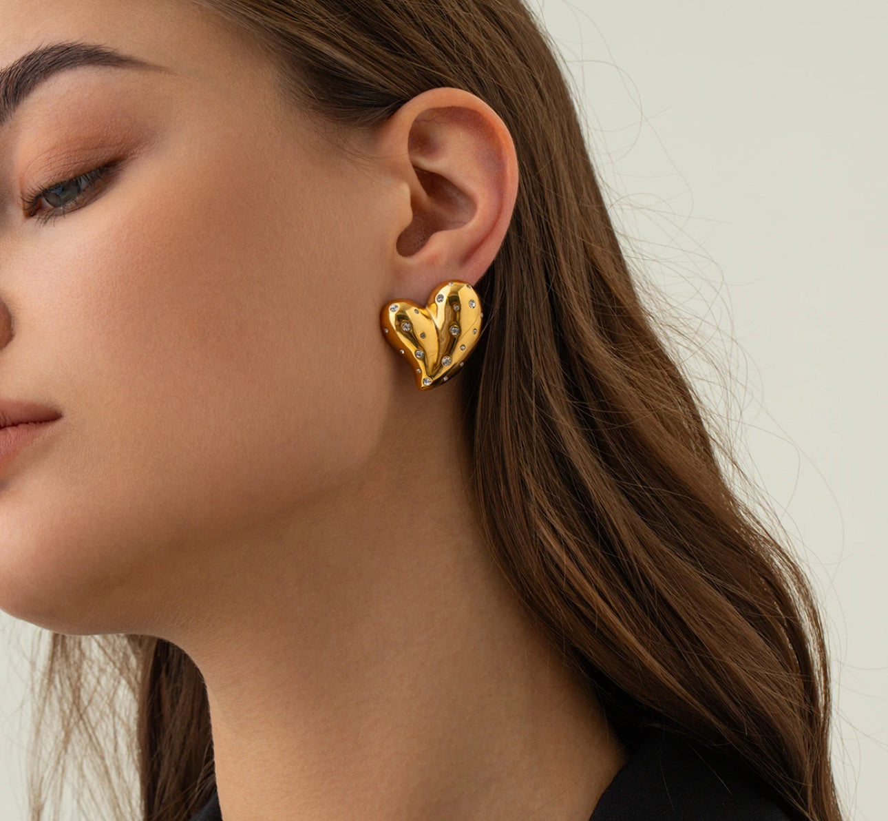 Golden Hearts Pave Stud Earrings