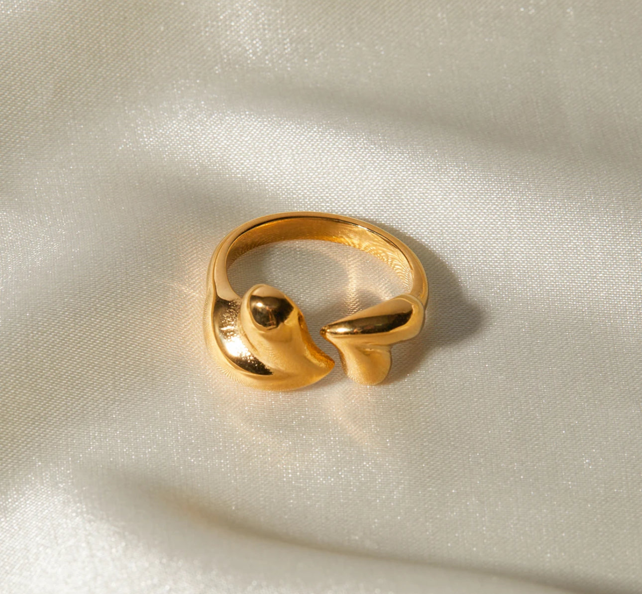 Twin Hearts Adjustable Eco-Friendly Gold-Plated Stainless Steel Ring | Hypoallergenic & Waterproof